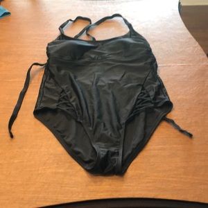 Black cross back one piece swim suit